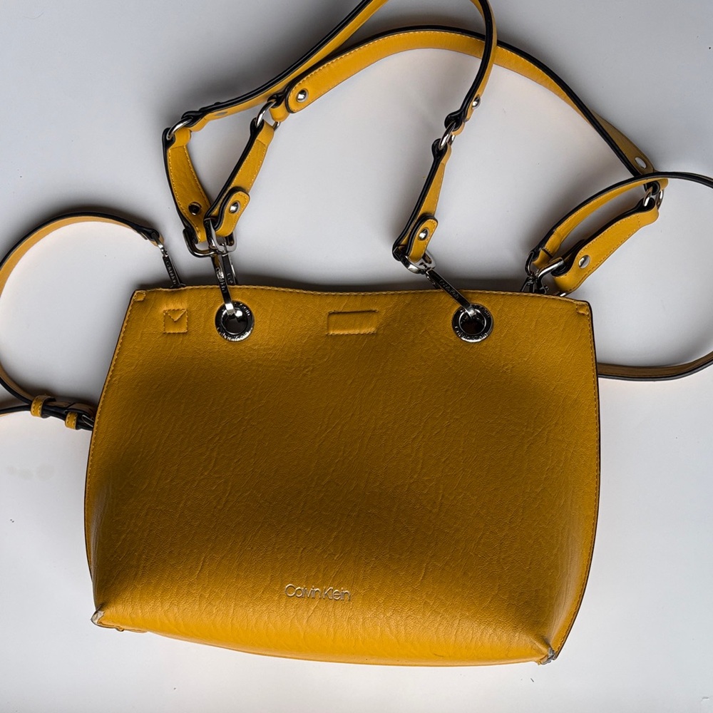 Calvin Klein Mustard Yellow Shoulder Bag with Silver Hardware